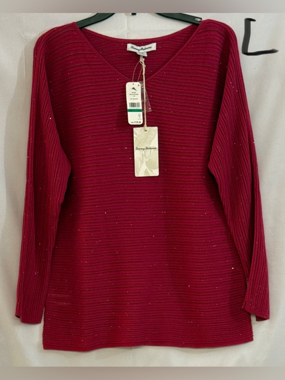 Tommy Bahama Women's Deep Wine Ribbed V-Neck Sweater with Metallic Thread